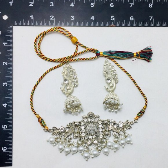 Silver Jewelry Set With Pearls Tribal Silver Tone Jewelry Set - Picture 9 of 10